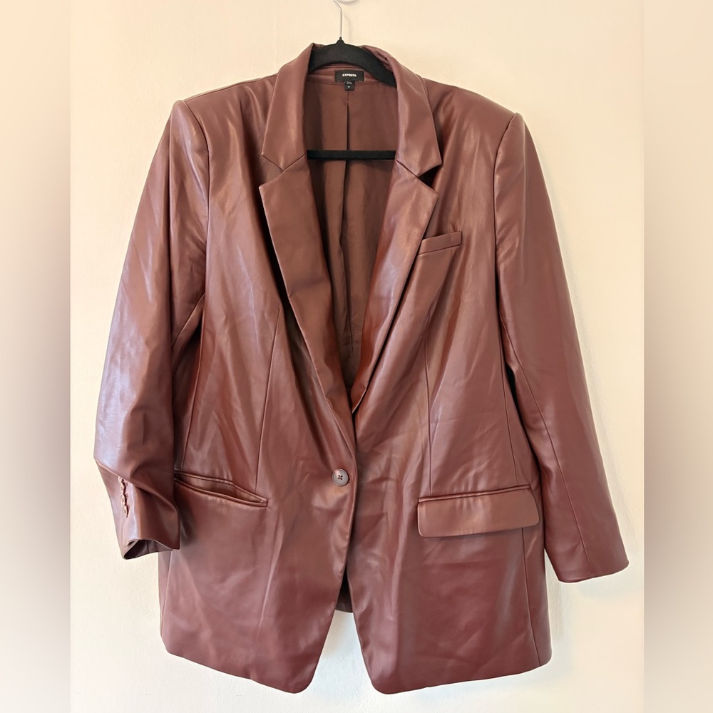 Express Brown Leather Blazer Jacket - image 6